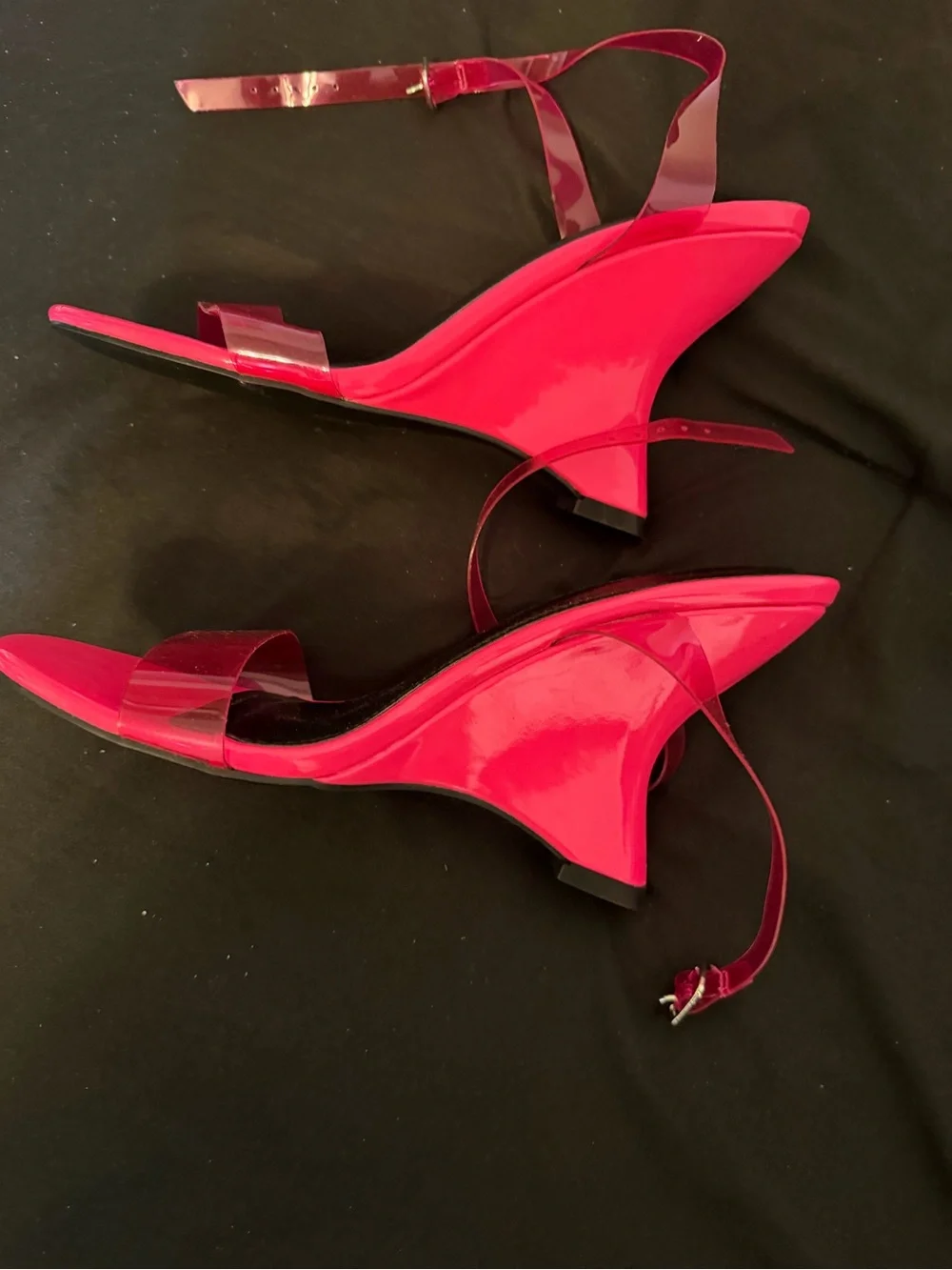 Fashion Nova Hot Pink Clear-Strap Heeled Slides